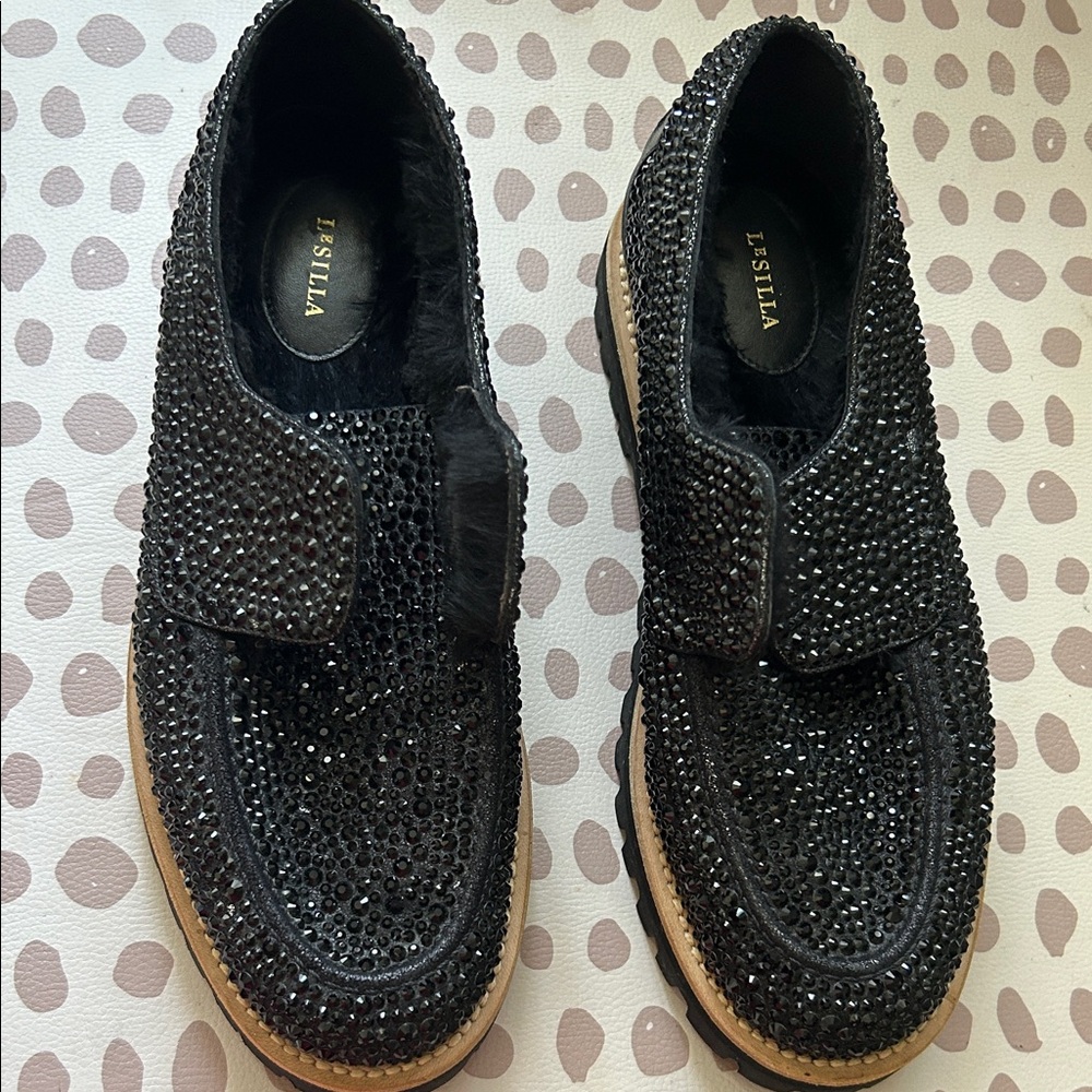 Black Embellished Loafers for Women